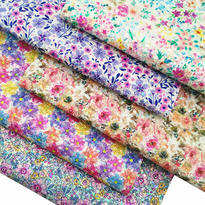 Fiore di primavera lucente Stampato Glitter cotone velluto fondo tessuto di cuoio PU