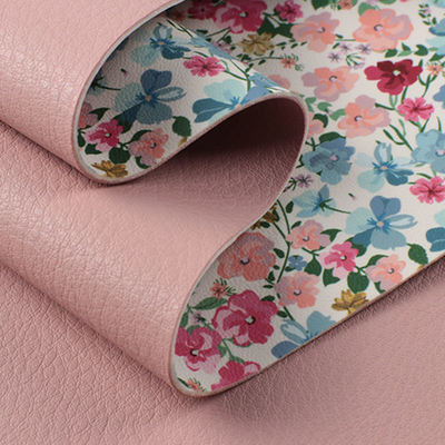 1.8mm Spessore SEMI PU Flower Printing Litchi Grain Double-faced Synthetic Leather for Shoes Table Mat and Bags Tessuto in pelle