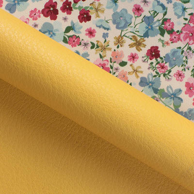 1.8mm Spessore SEMI PU Flower Printing Litchi Grain Double-faced Synthetic Leather for Shoes Table Mat and Bags Tessuto in pelle