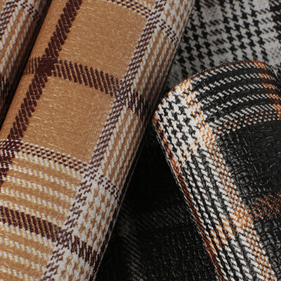 PVC Tech Cloth Scottish Plaid Pattern Artificial Synthetic Leather Sofa Bag Shoe Car Seat Belt Faux Leather Fabric