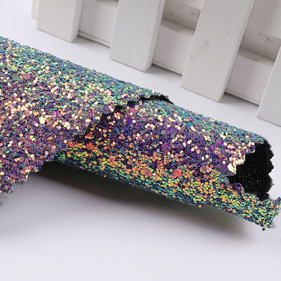 PU Synthetic Leather Fabric with Elastic Sparkly Shiny Hexagon Glitter for Shoes Bags Hats Crafts Decorative Use on Chair Sofa
