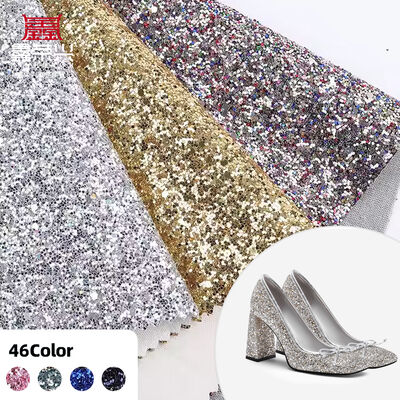 Tessuto elasticizzato in ecopelle PU sintetica con glitter esagonali scintillanti per fodere di scarpe, borse, fiocchi, artigianato, cappelli in ecopelle