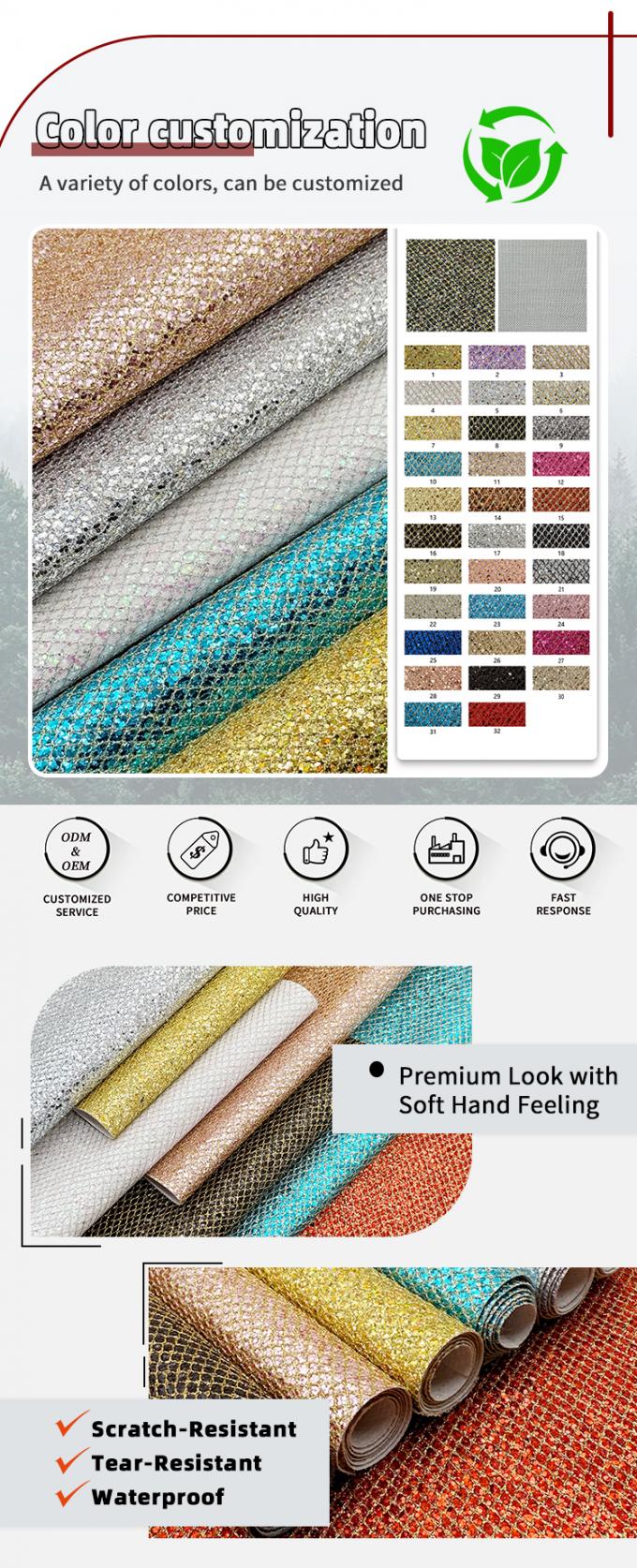 Glitter grossolano di tipo reticolato PVC pelle sintetica Stretch Materiale di pelle finta per scarpe sacchetto bagagli imballaggio divano rivestimento esterno 4