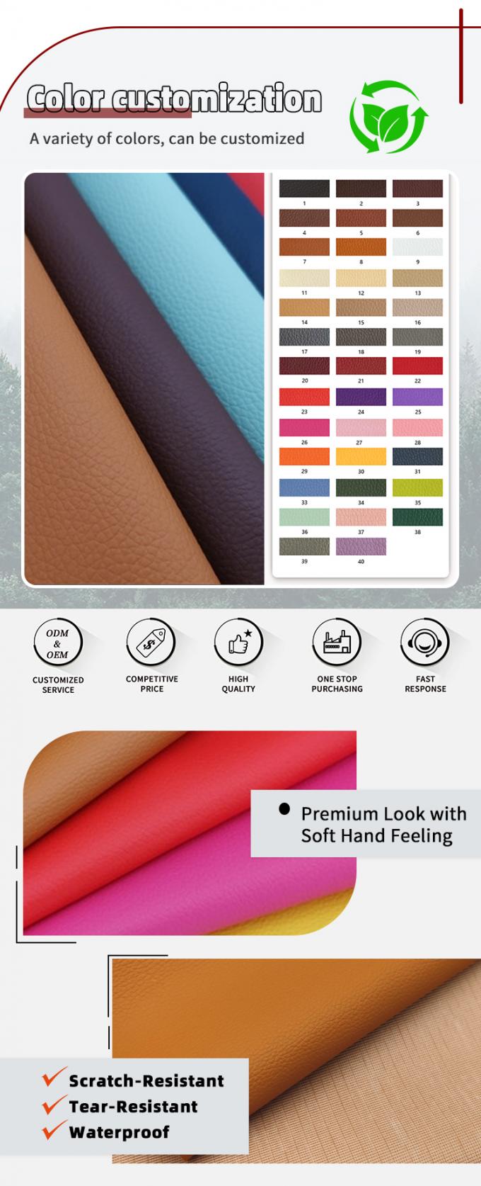 Ingrosso Litchi in rilievo PVC a maglia impermeabile pelle sintetica artificiale per divani sedie mobili materiale di pelle finta 4