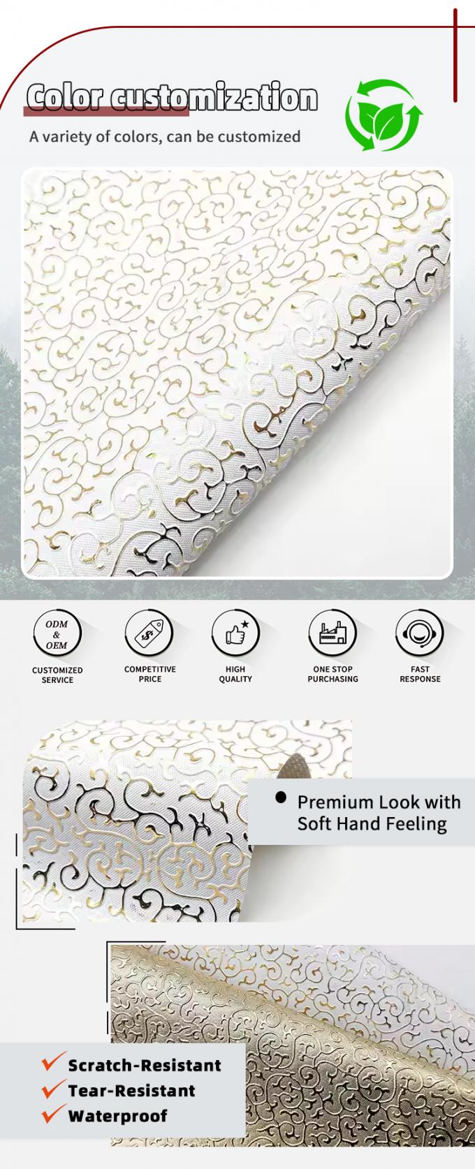 Al dettaglio PVC film dorato in stile in rilievo pelle sintetica artificiale per borsa imballaggio scatola scarpe notebook tessuto 4