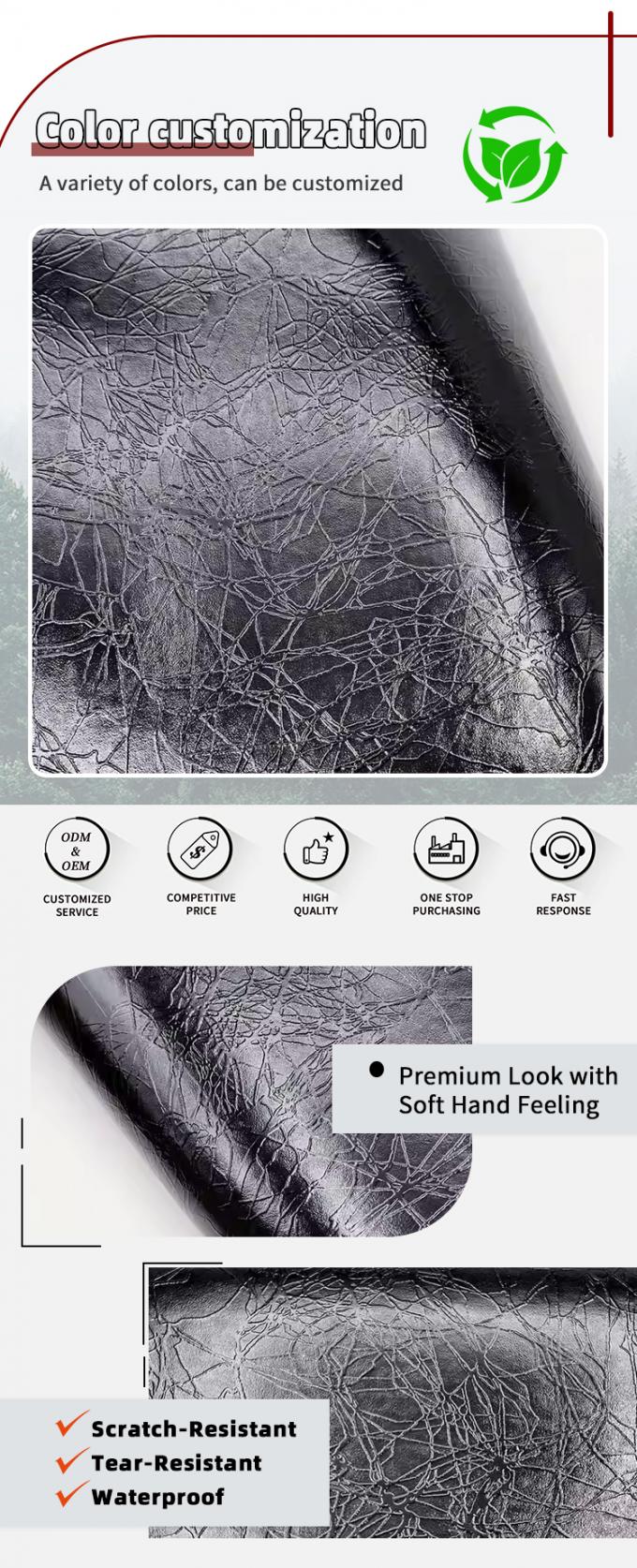 Punti salienti del PVC all'ingrosso di 006: Punti salienti: motivo a grana fulmine, pelle sintetica artificiale, portafogli, scatole, scarpe, quaderni, tessuto 4