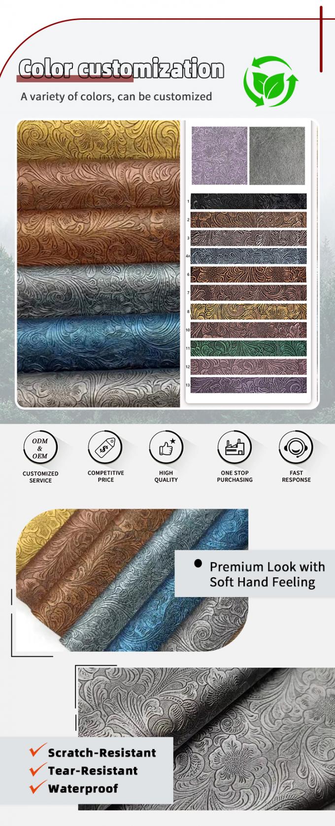 Modello di fiori in PVC in rilievo Pelle sintetica per portafogli Caselle Calzature Notebook Borse decorative Materiali di pelle finta durevoli 4