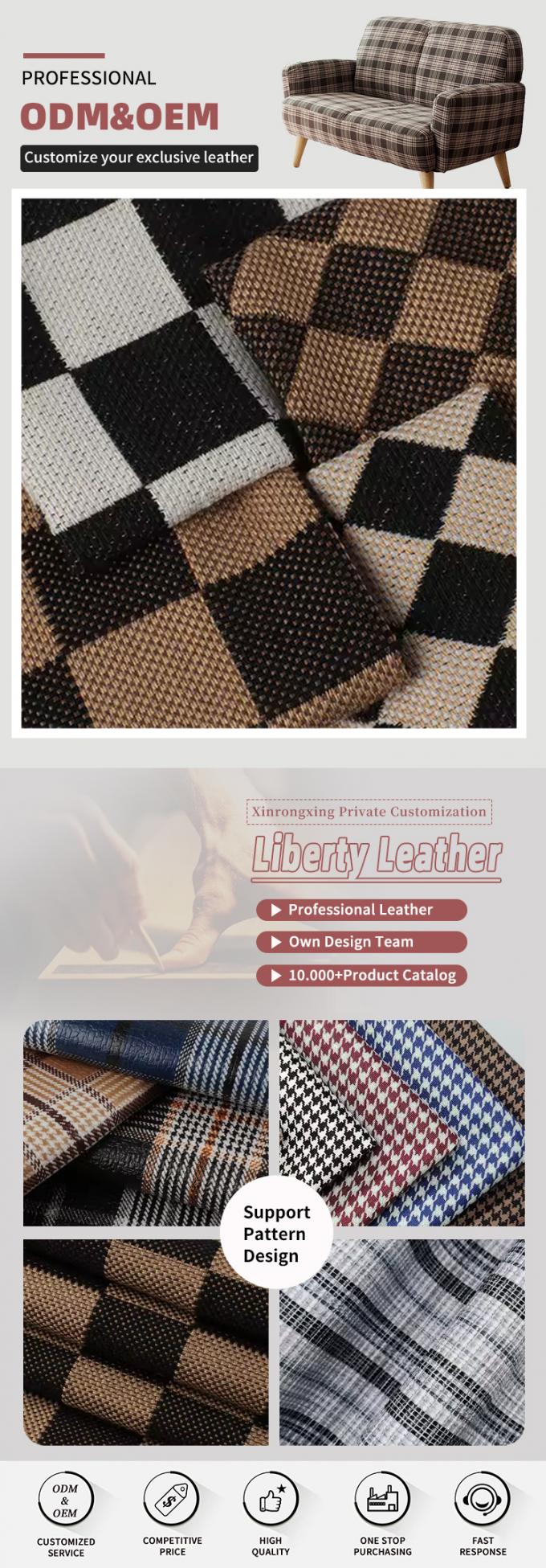 1.0mm Spessore di lino Plaid Tessuto di lino Acque resistenti Stretch Flocked Usato all' esterno per il divano Borsa cintura di sicurezza auto Falso cuoio Tissuto 4