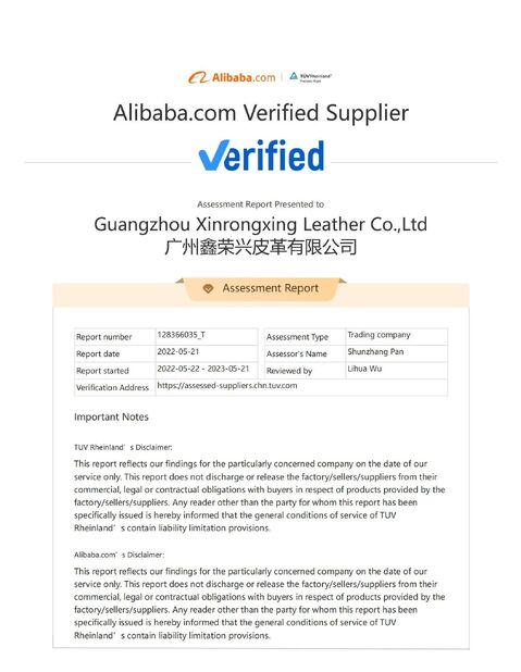 Porcellana Guangzhou Xinrongxing Leather Co., Ltd. Certificazioni