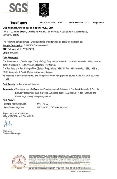 Porcellana Guangzhou Xinrongxing Leather Co., Ltd. Certificazioni